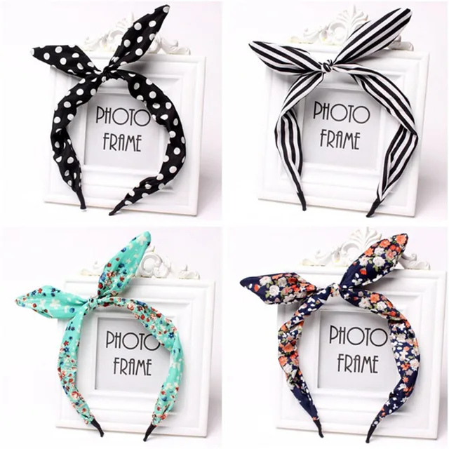 Moda opaska uszy królika kobiety dziewczęta materiał w kwiaty motyl łuk obręcz do włosów Hairband nakrycia głowy akcesoria do włosów