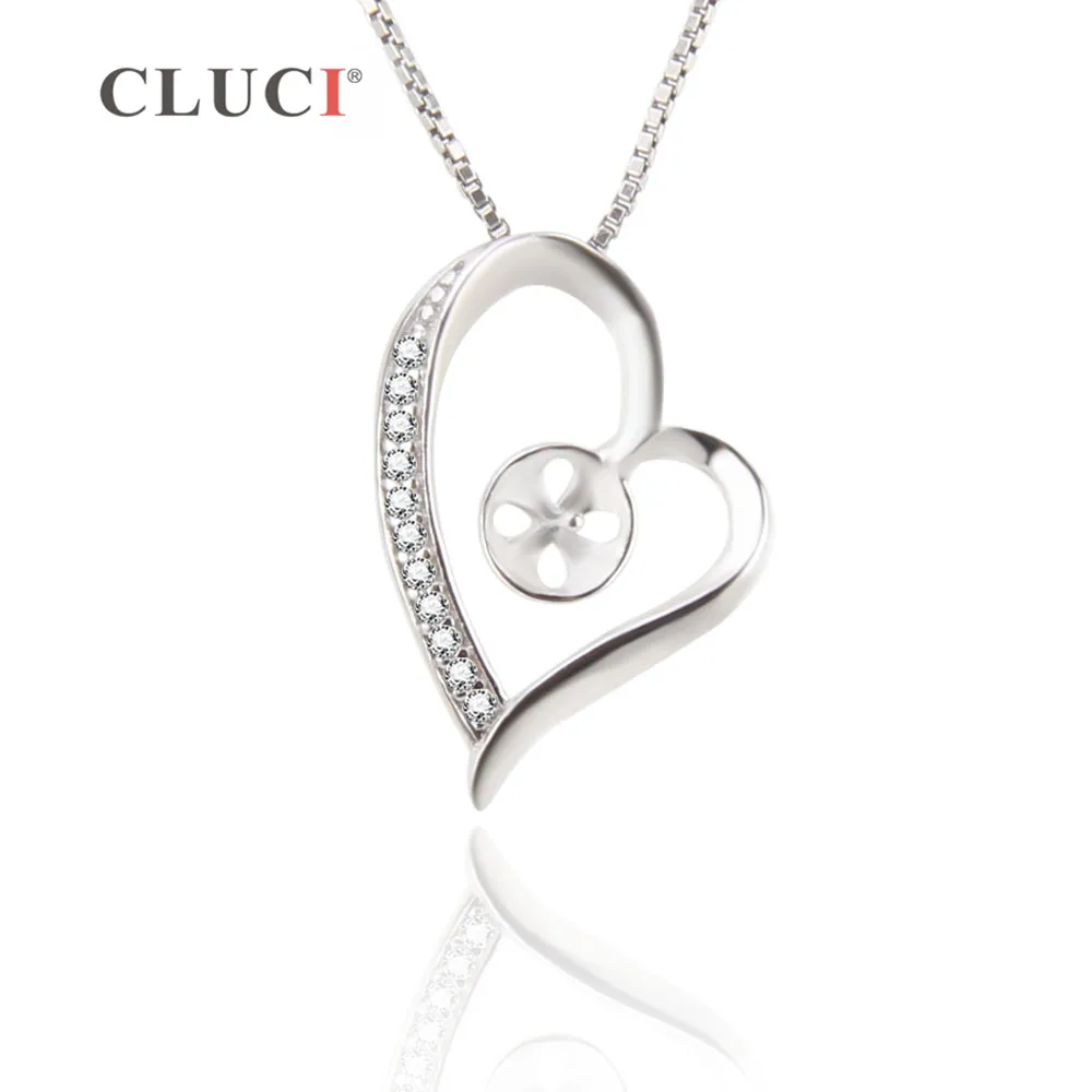 

CLUCI 925 Sterling Silver Crystal Pendant Mounting Heart Necklace Zircons LOVE Pendant Necklace Rhinestone Lover Gifts SP200SB