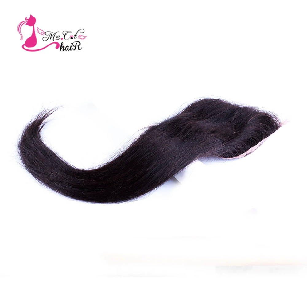 Ms Cat Hair-pelo liso peruano con cierre de encaje, tamaño de encaje 4 "X4", cabello humano de 100%, cabello Remy negro Natural de 8 "-20", pieza libre