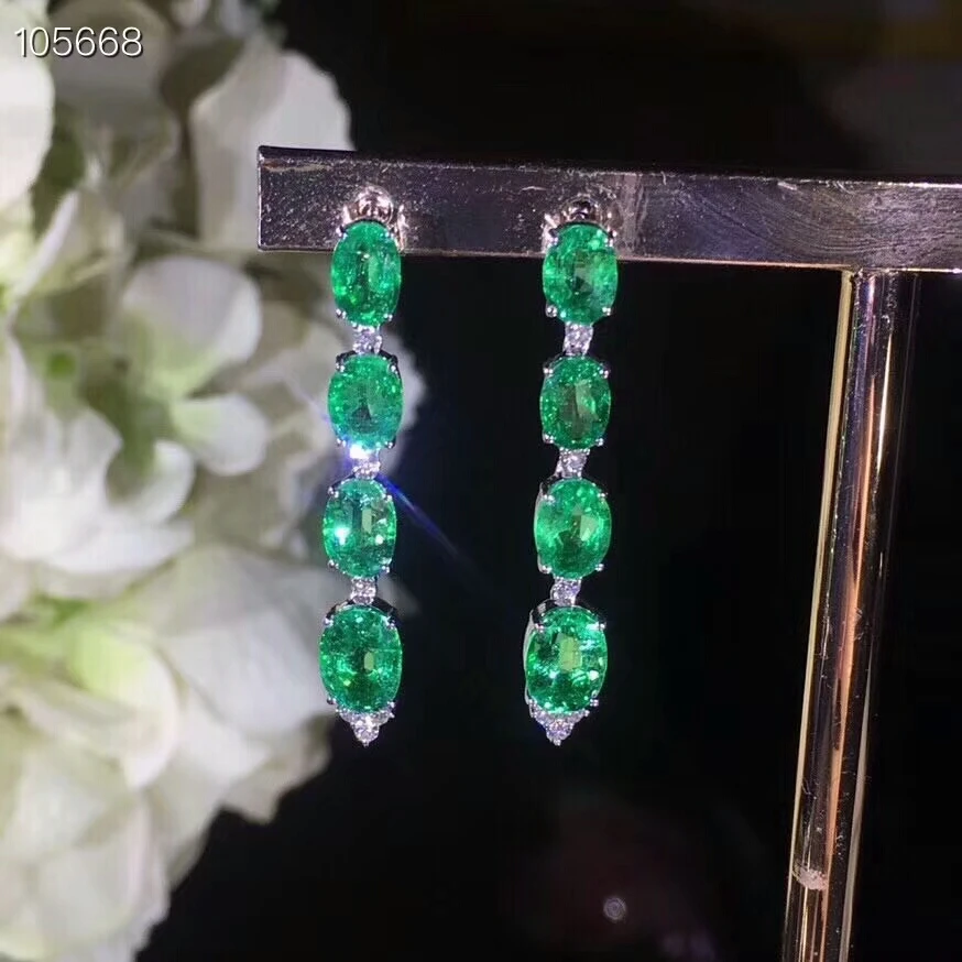 

KJJEAXCMY fine jewelry 925 pure silver inlaid natural emerald lady Earrings Ear Studs support test