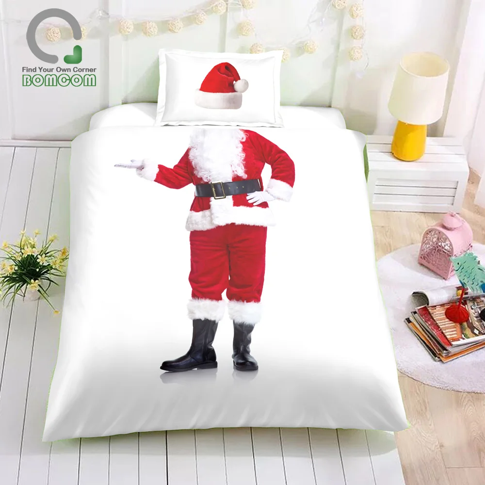 

BOMCOM 3D Digital Printing Merry Christmas Santa Claus Happy Xmas Welcome Gesture Bedding Sets 100% Microfiber