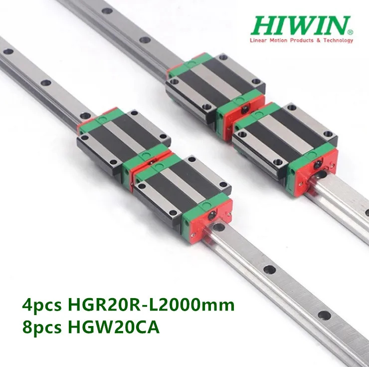 

4pcs Original HIWIN Linear guide Rail HGR20 2000mm + 8pcs HGW20CA flanged block carriage bearings for CNC