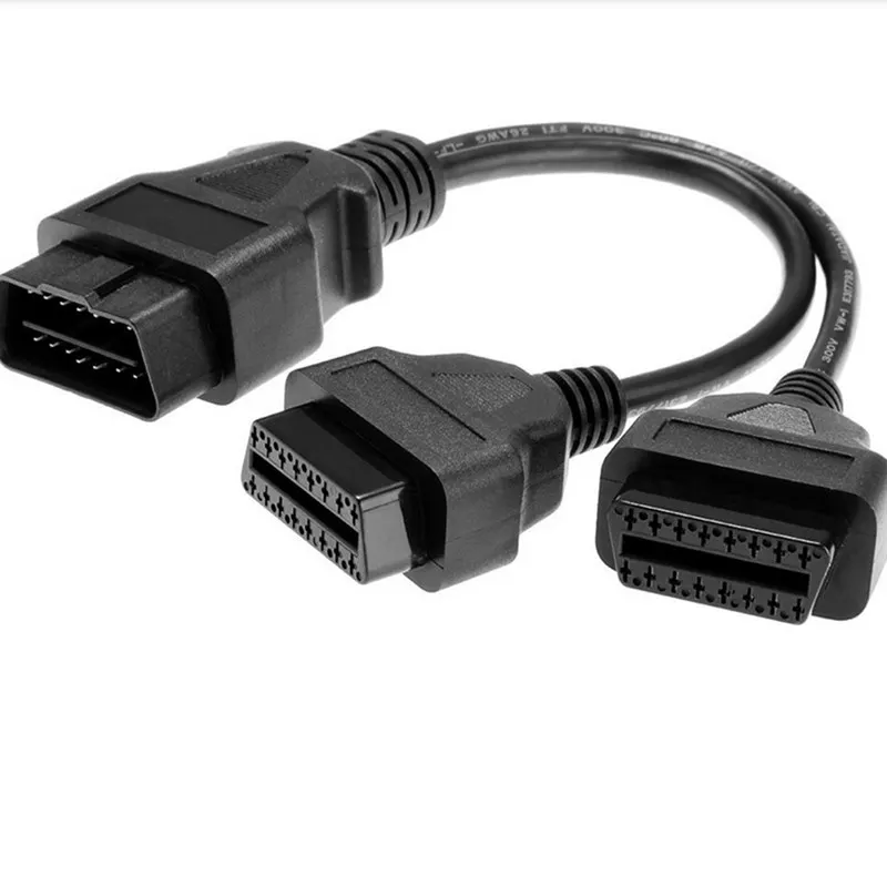 Wholesale Price for Black 16 Pin OBD 2 Splitter Adapter Extension Cable Male to Dual Female Y Connector