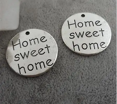 Top quality 10 Pieces/Lot 25mm Letter Printed home sweet home Words Charm Pendant