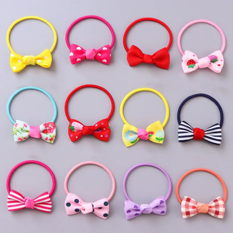 20 Pcs/set Fashion Small Bowknot Elastic Rubber band Head rope Mini Solid Ribbow Bow Tie For Girls Hair Accessories 20 colors