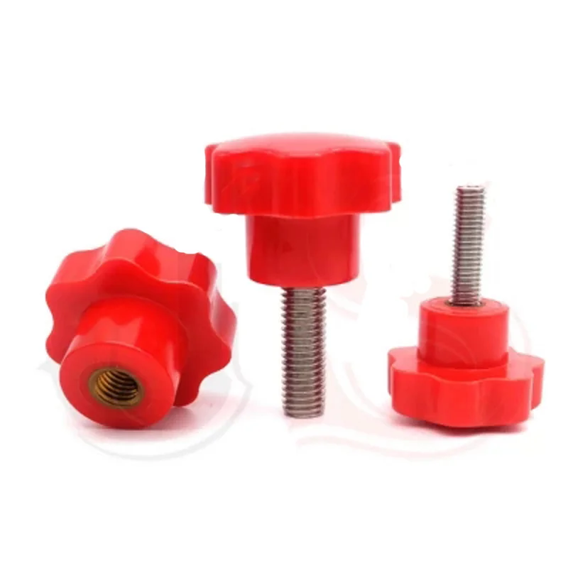 2Pcs M4 Red Seven stars corners Plum blossom Torx T&TX Plastic head Hand screw stainless steel handle rotate bolt 8mm-50mm L