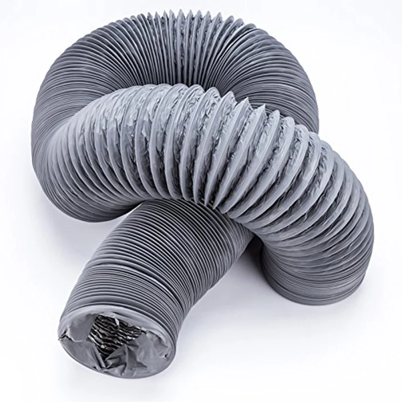 Hon&Guan 10M Flexible Ducting Hose PVC Aluminium Round Ducting Pipe for Air Extractor fan Domestic Ventilation Tube Gray 4~8inch