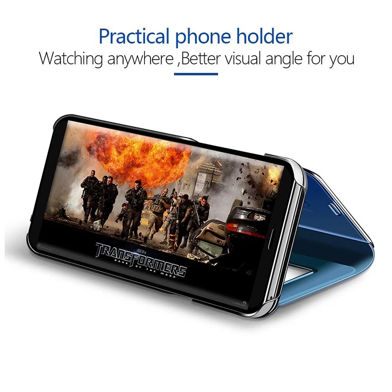 Mirror Flip Phone Case For Samsung Galaxy A35 A25 A24 A34 A54 A14 A53 S24 FE S25 Ultra Edge Note 20 10 9 Smart Clear View Cover