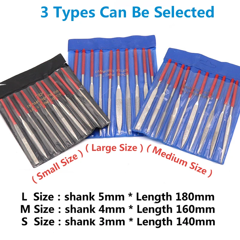 10pcs 140/160/180mm Set di lime per aghi con rivestimento diamantato assortito Mini raspa per utensili in acciaio per hobby e artigianato in vetro ceramico