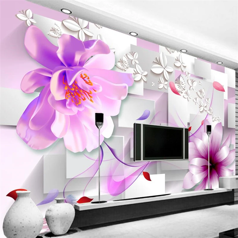 

wellyu Beautiful 3D dream flowers 3D transparent flowers stereo TV background wall custom large fresco green wallpaper