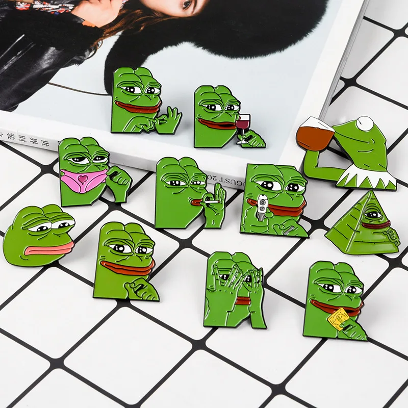 MINGQI Pepe the Frog Meme Enamel Pins Shoot Pyramid Thinking Drinking Funny Animal Brooches Badge Jewelry for Women accessories