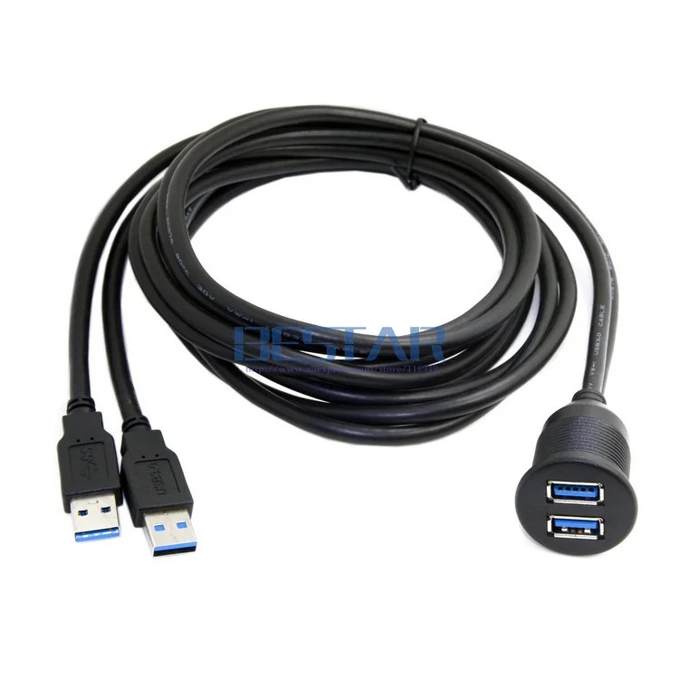 6FT Dual USB 3.0 waterproof cable Double USB3.0 MALE TO FEMALE Extension AUX Flush Mount Car Mount Cables for Dashboard Panel 2m