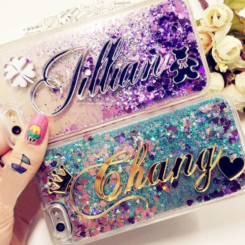 Unique Custom Name Letter Liquid Quicksand Phone Cover Case For iPhone 13 14 15 16 Pro Max Samsung S23 S24 S25 Ultra Note 20