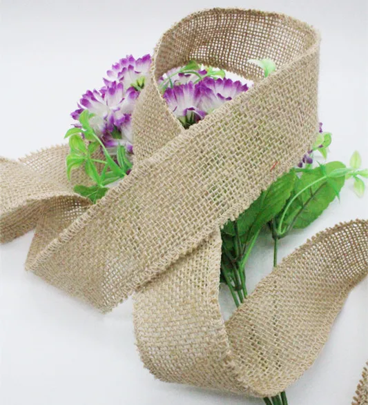 width 50mm 5meters Natural Jute Burlap Hessian Ribbon Edge Vintage Wedding decoration Rustic classic DIY #0876500