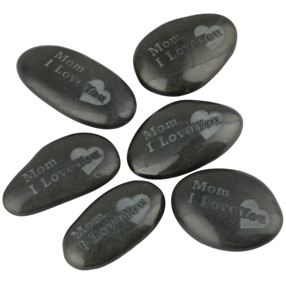 TUMBEELLUWA Engraved Stone Black Stone Polished Stone Tumbled stone Mom/Dad I Love You