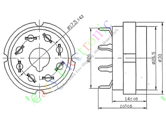 Vente en gros et au détail 20 pièces 8PIN PCB montage argent céramique vide TUBE prise 6L6 EL34 KT88 6550 6SN7 livraison gratuite