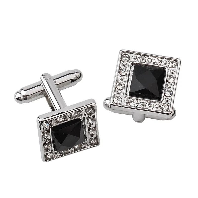 3 Color Elegant Men Cufflinks High Quality Classic Luxury Rhinestone Crystal Square Cufflink Male French Shirt Cuff Button