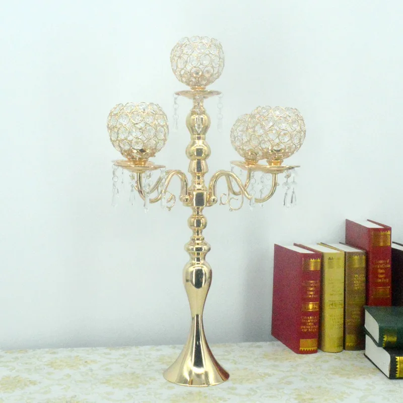 66cm Tall Crystal wedding 5 candle candelabra candle holder stand metal candelabrum wedding decoration centerpiece 10PCS/LOT