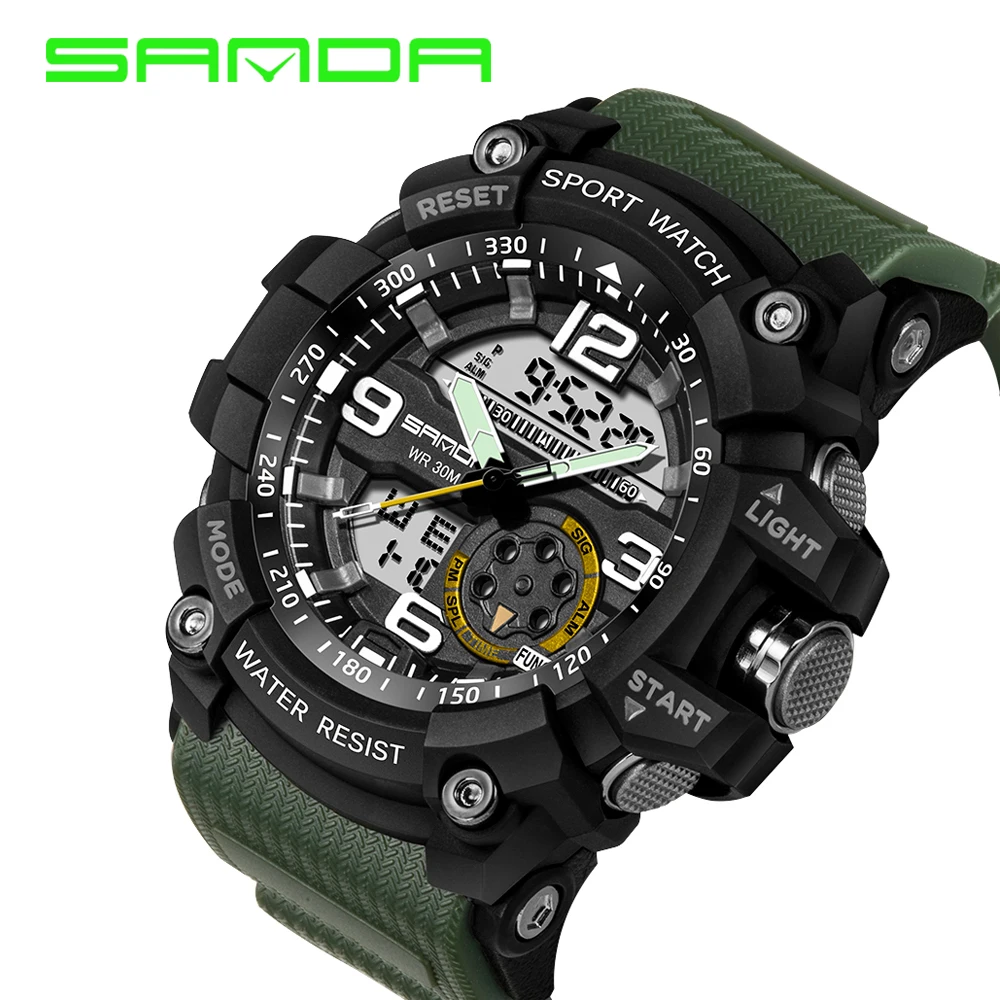 Fashion SANDA Brand Men Sports Watches Military Waterproof Analog Digital LED Electronic Quartz Wristwatches relogio masculino