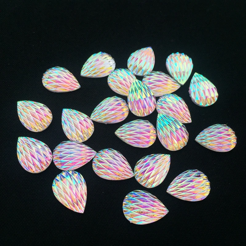 60pcs 10*14mm Water Drop Shiny Rhinestone Flatback Phoenix down Cabochon Art Supply DIY Scrapbooking Phone/Wedding -B09