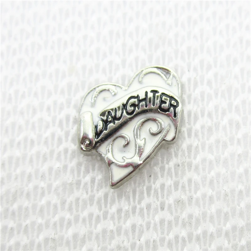 

Hot Selling 20pcs/lot Daughter Heart Floating Charms Living Glass Memory Floating Lockets Pendants Charms DIY Jewelry Charm