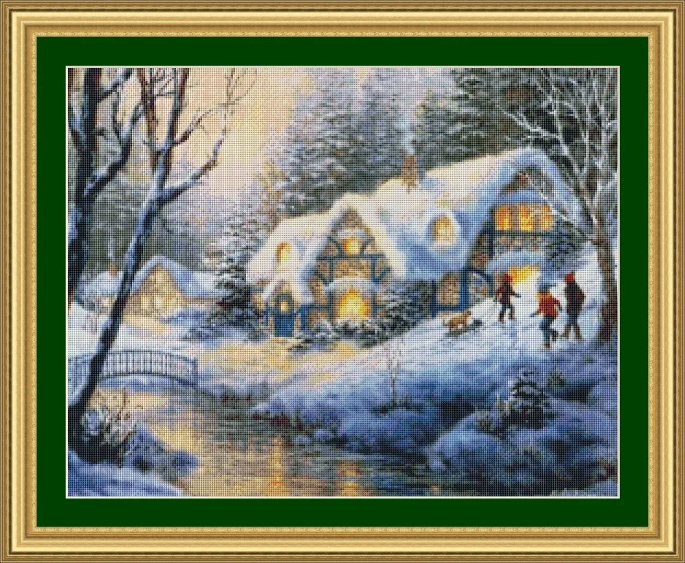 

Scenery on Snow Counted Cross Stitch 14CT Cross Stitch with DMC Cross-stitch Kits Embroidery Needlework