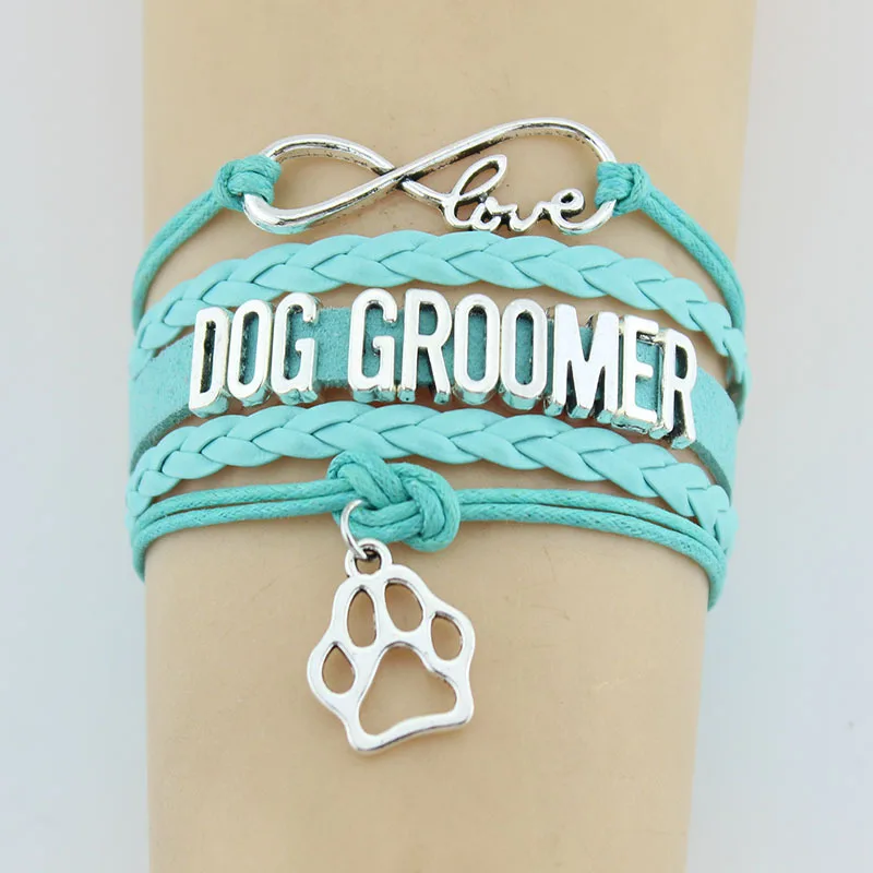 10PC/lot Infinity Love Dog Groomer Trainer Paw Charm Wrap Bracelets Paw Print Charms Animal Bracelet Women Men Bracelets Jewelry