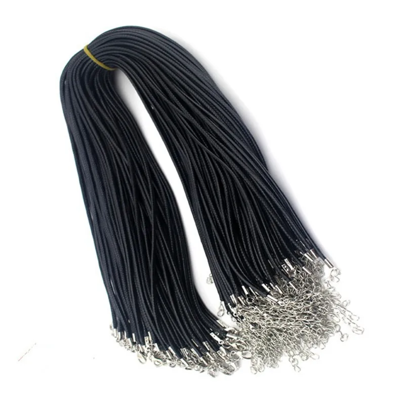 20pcs 1.5 2 mm Black Brown Wax Leather Snake Necklace Extender Chain,Lobster Clasp Beading Cord String for Jewelry Making