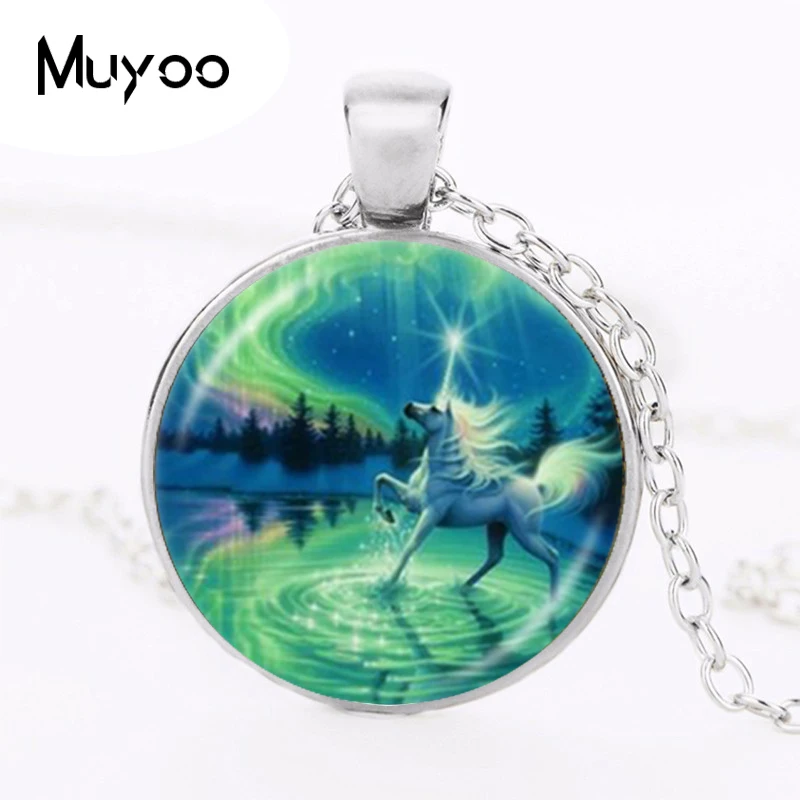 Moonlight Unicorn Photo Necklace Horse with Wings Jewelry Glass Cabochon Pendant Chain Neckless Women Fashion Jewelry HZ1