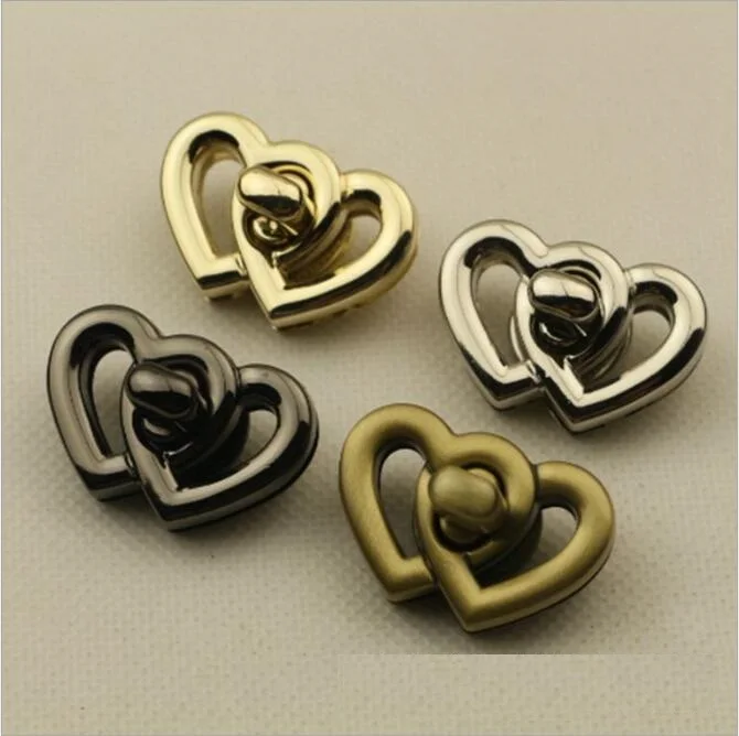 (10pieces/lot) Bags Handbag Hardware Accessories Two Heart Shapes Rotating Decorative Twist Lock Metal Fittings