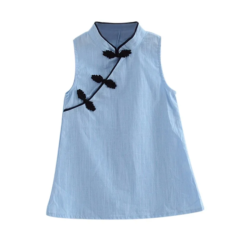 Spring Baby Girls Dress Fashion Cheongsam Tang Suit Summer Cotton Children Sleeveless Princess Dress For Girls