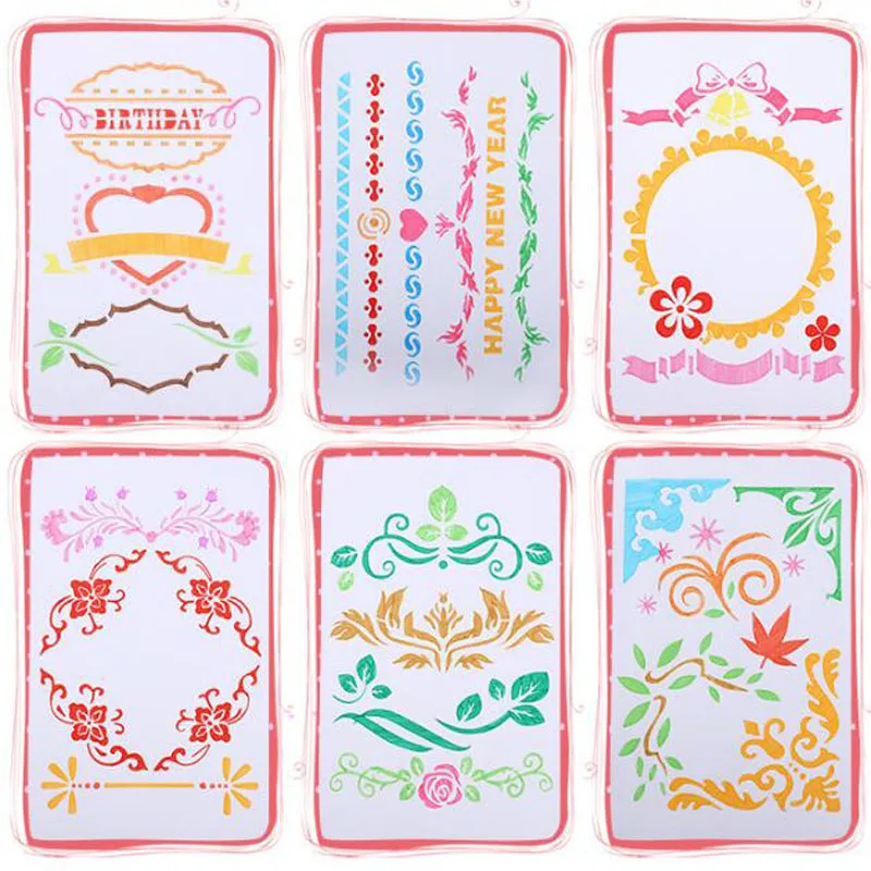 6pc Stencil Ocean World Templates Crafts For Wall Graphics Painting Scrapbooking Stamp Ornament Album Embossed Template Reusable