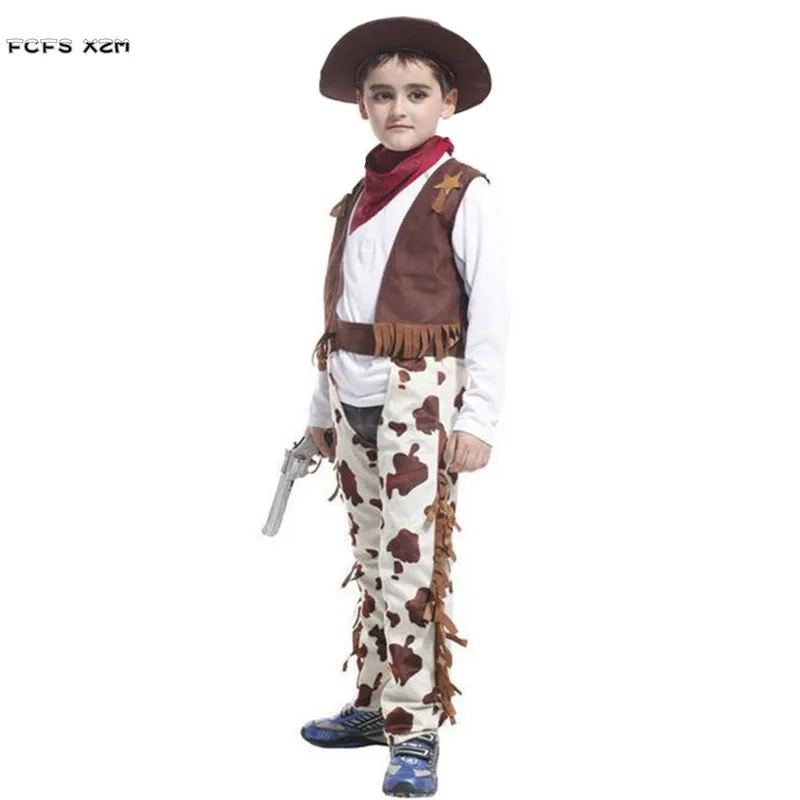 M-XL Kid Children Cowboy Cosplay Halloween Sheriff Costumes for Boys Carnival Purim Stage Play Masquerade Christmas Party Dress