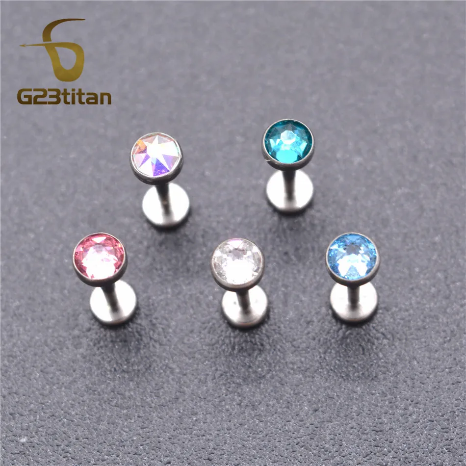 10pcs Wholesale G23 Titanium Labret Stud Lip Ring Zircon Internal Thread Ear Cartilage Helix Tragus Lobe Piercing Body Jewelry