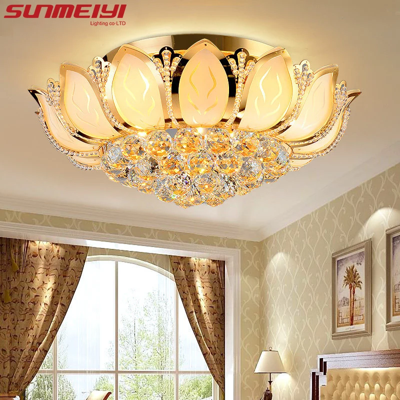 Lotus Flower Modern Ceiling Light With Glass Lampshade Gold Ceiling Lamp for Living Room Bedroom Lamparas De Techo Abajur