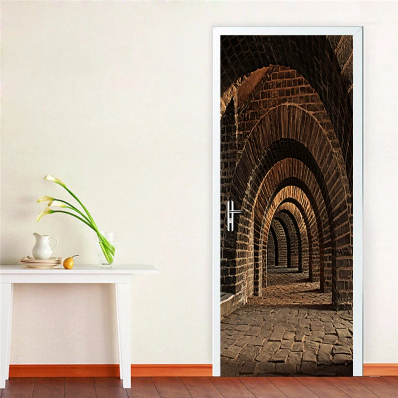 3D Underground Tunnel Channel Mural Wallpaper Living Room Bedroom Door Sticker Mural Self adhesive Waterproof 3D Wall Painting