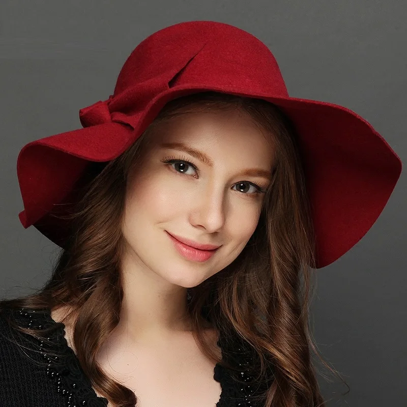 New Arrival Lady Korean Wool Cap Femal Autumn and Winter Woolen Cap Ladies British Hat Bow Pure Wool Warm Felt Hat B-7612