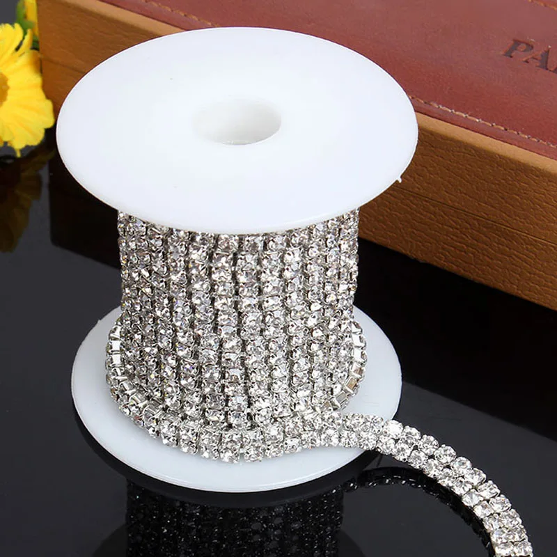 

Factory sales 3mm silver base encryption Double row Rhinestone Chain Crystal glass DIY Apparel accessories