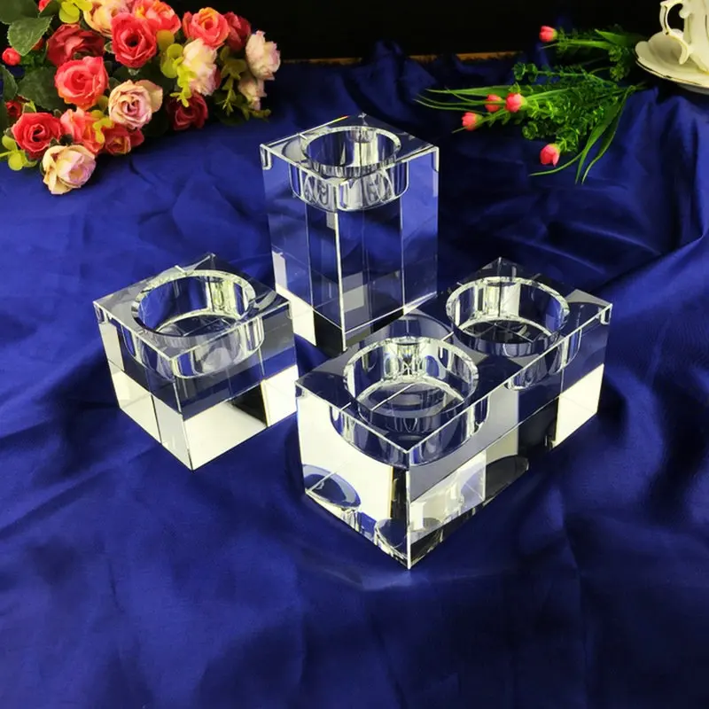 Clear K9 Quadrate Crystal Candlestick Crystal Candle Holder For Romantic Candlelight Wedding Decoration Home Decoration