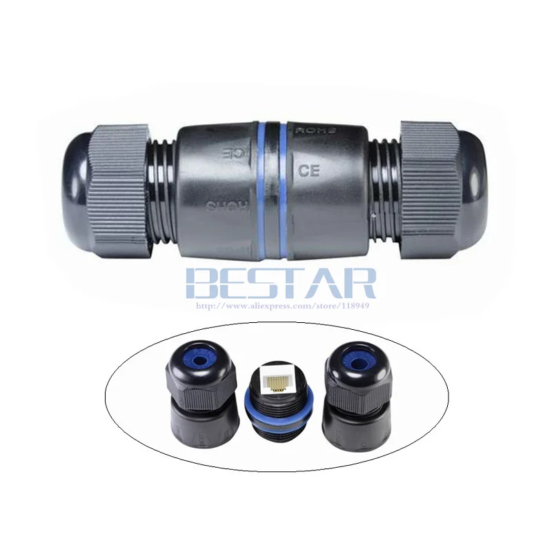 กันน้ำ RJ45 Connector,ethernet LAN RJ 45 CAT6หญิง Double-Head M25 Nut ตรงหัวป้องกันกันน้ำปลั๊ก