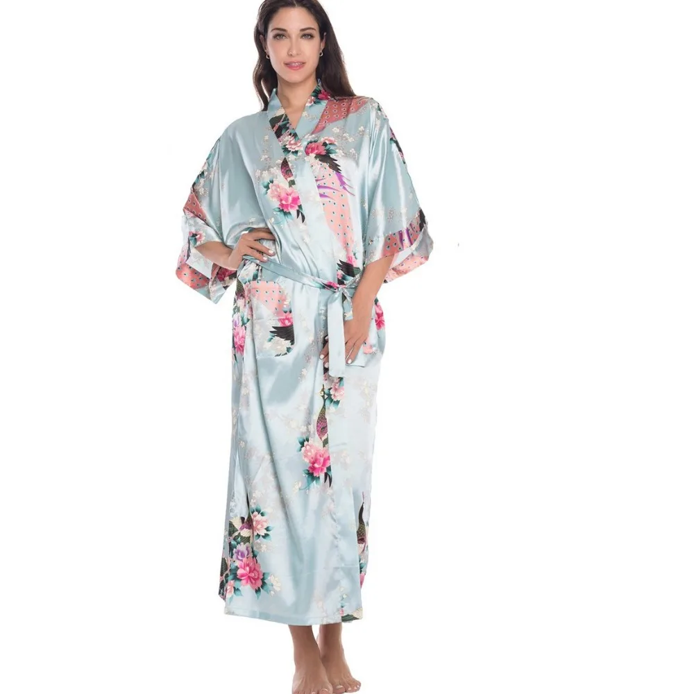 Gaun Jubah Satin Wanita Tiongkok Ungu XXXL Jubah Mandi Kimono Yukata Geisha Jepang Pakaian Tidur Seksi Gaun Malam Bunga