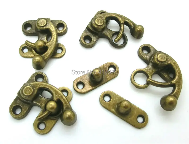 Freies Shipping-10 Sets Metall Box Riegel Haken Box Sperren Purse sperre Antike Bronze 4 Löcher 3,5 cm x 2,9 cm 2,9 cm x 1 cm, J1839