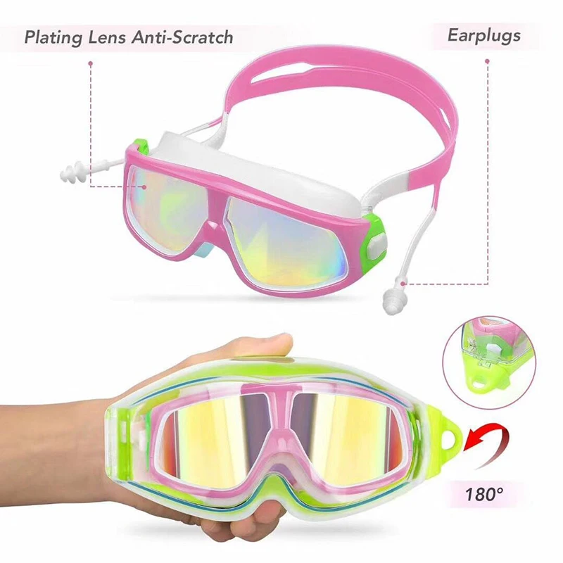 Swimming Goggles Comfortable Silicone Large Frame Adjustable Swim Glasses Children Anti-Fog UV Waterproof  Swimming Eyewear