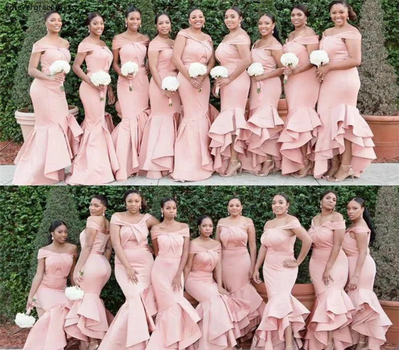 2019 Nieuwe Roze Bruidsmeisje Jurk Goedkope Off Shoulder Zomer Land Tuin Formele Wedding Party Gast Maid Of Honor Gown Plus size