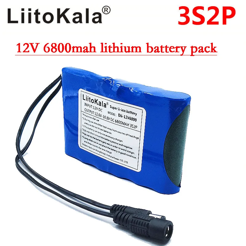 Liitokala Przenośny akumulator litowo-jonowy o pojemności DC 12 V 6800 Mah Monitor kamery CCTV