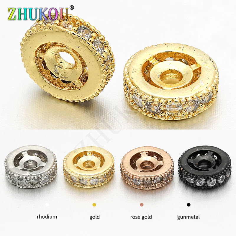 8mm Brass Cubic Zirconia Wheel Beads Charms for Diy Jewelry Findings Making, Hole: 1.6mm,  Model: VZ131