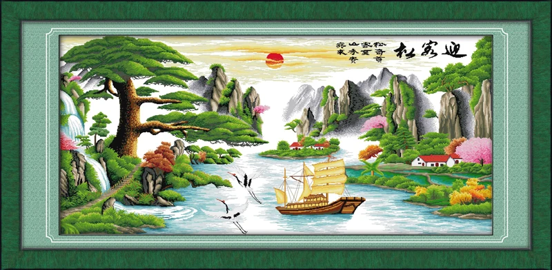 

Guest-greeting pine(4) cross stitch kit 14ct 11ct count printed canvas stitching embroidery DIY handmade needlework