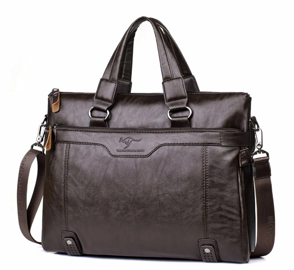 Bolsa de ombro masculina de couro, pasta mensageiro de negócios para laptop de 14 \