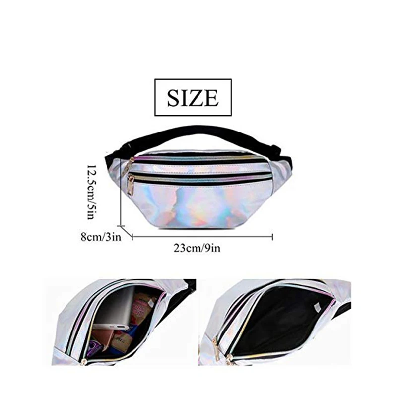 2019 Holographic Waist Bags Women Pink Silver Fanny Pack Female Belt Bag Black Geometric Waist Packs Laser Chest Phone Pouch Men