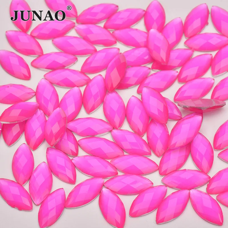 JUNAO 7x15mm Rose Color Resin Rhinestones Applique Non Sewing Diamond Flat Back Gems Horse Eye Strass Crystals for DIY Crafts